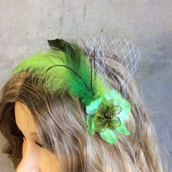 🌺 3PC MOON NECKLACE DANGLE EARRINGS HAIR FLOWER FEATHER BOHO SET BUNDLE GREEN - Picture 7 of 9